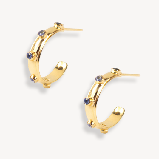 Purple Iolite Gold Orbit Hoops
