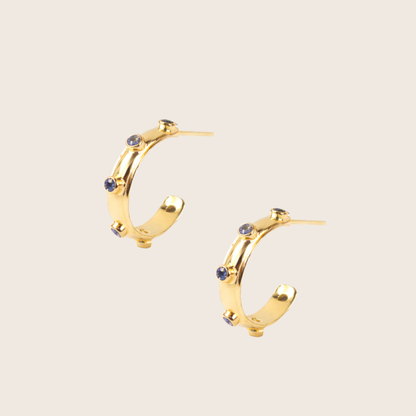 Purple Iolite Gold Orbit Hoops