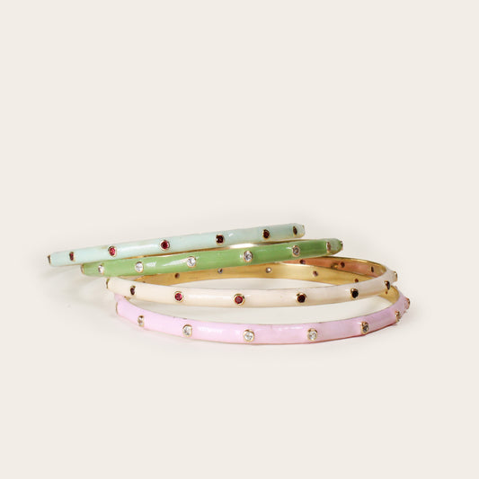 Peppermint Green Enamel Orbit Stacking Bangle with Garnet