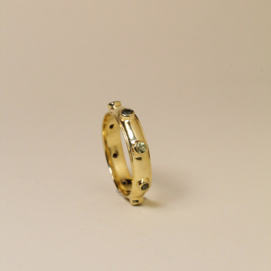 Green Peridot Gold Orbit Stacking Ring