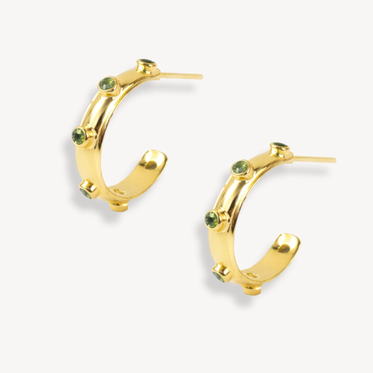 Green Peridot Gold Orbit Hoops