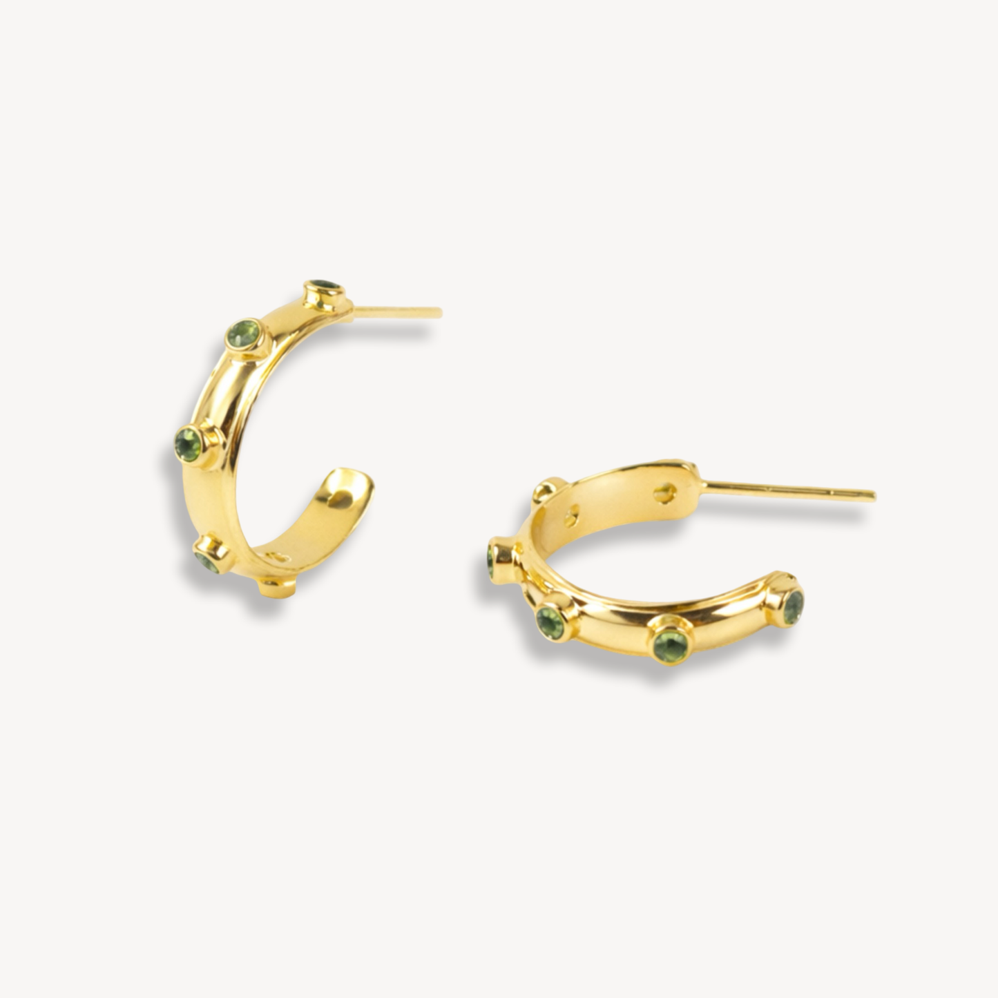 Green Peridot Gold Orbit Hoops