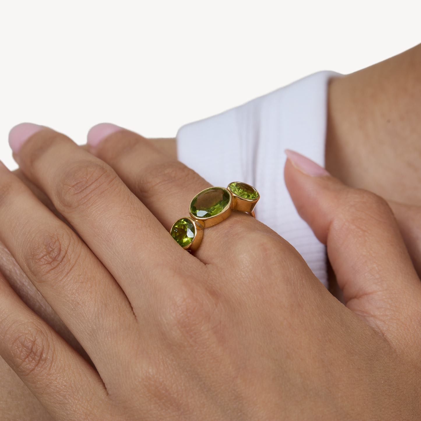Green Peridot Triad Ring