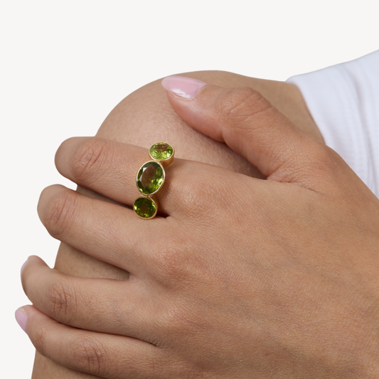 Green Peridot Triad Ring