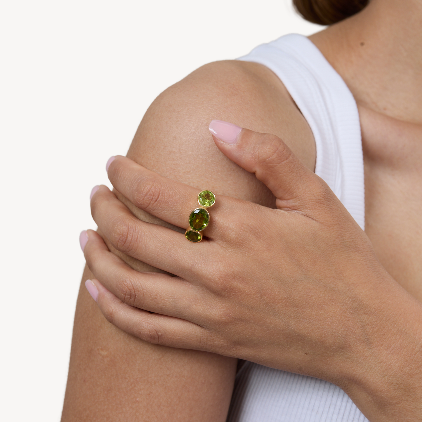 Green Peridot Triad Ring