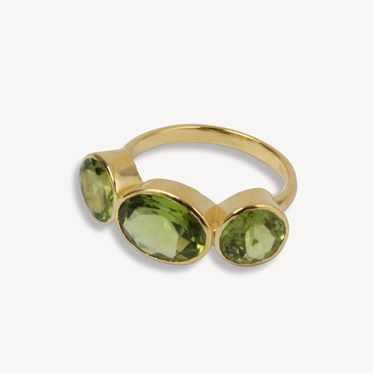 Green Peridot Triad Ring