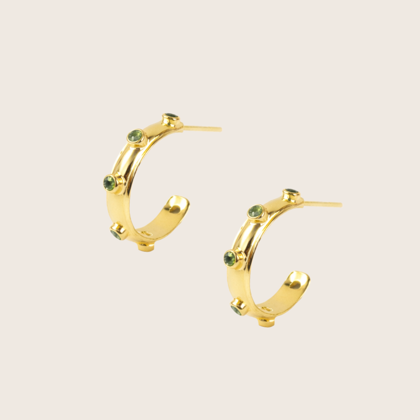 Green Peridot Gold Orbit Hoops