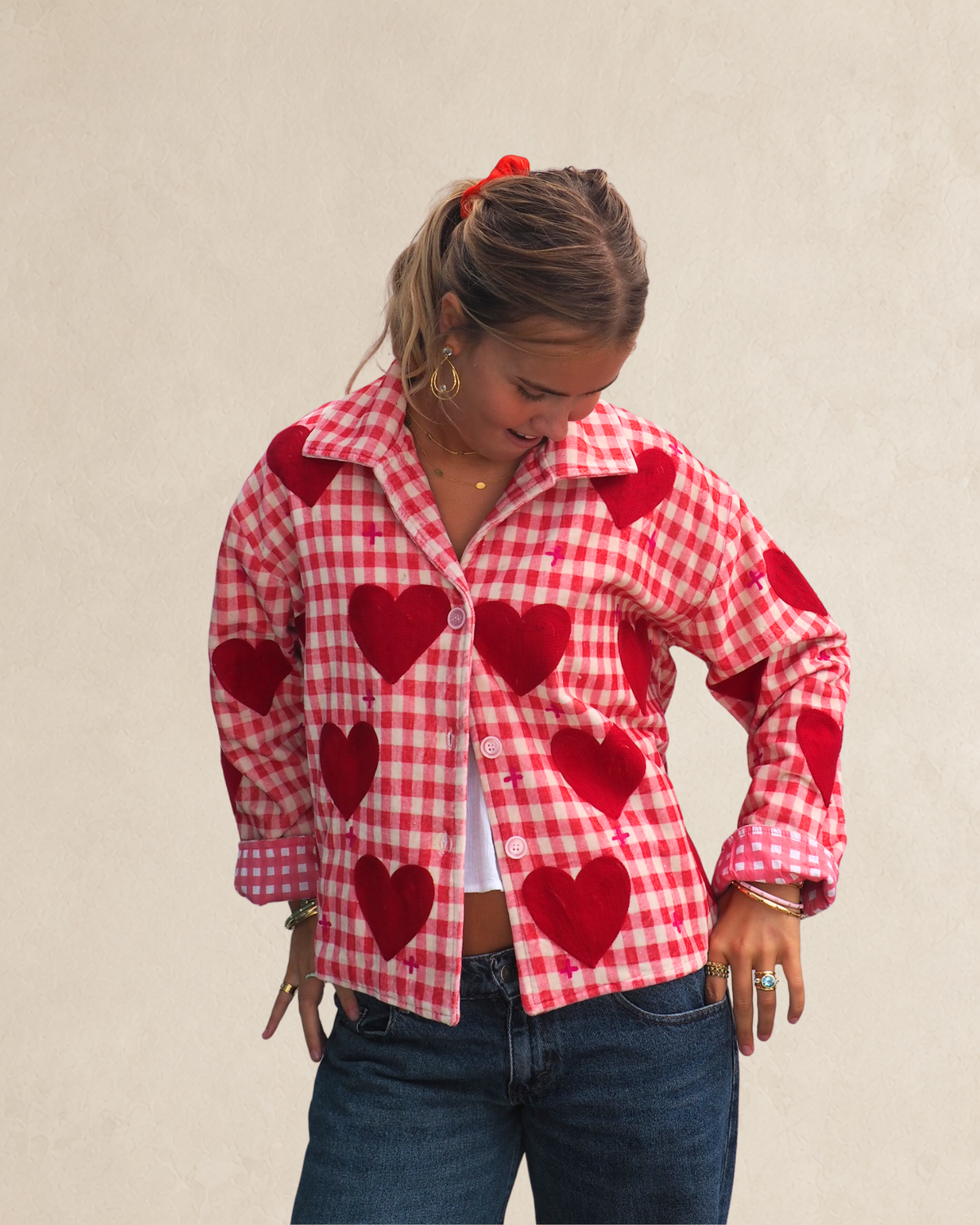 Pink Heart Embroidered Jacket