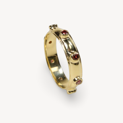 Red Garnet Gold Orbit Ring