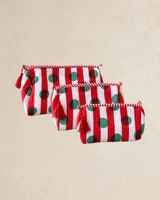 Red, Green & White Cotton Washbag Set