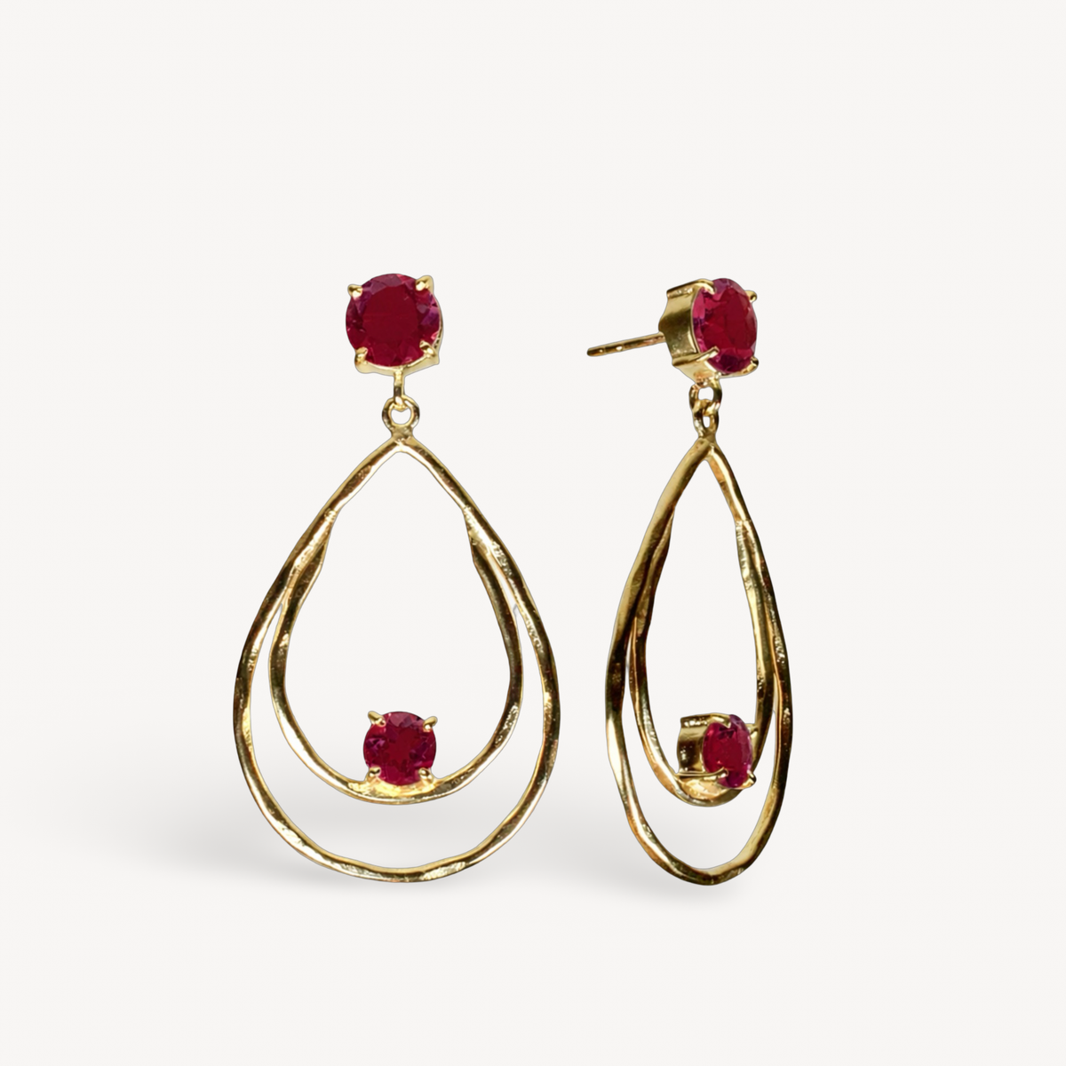 Ruby Quartz Double Drop Earrings