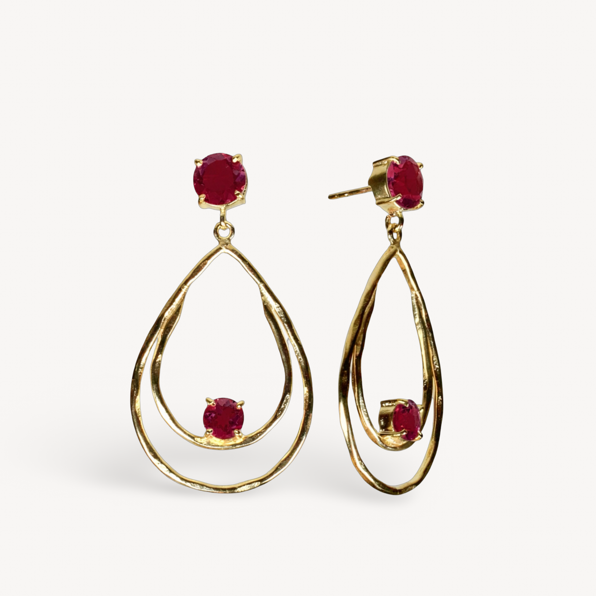 Ruby Quartz Double Drop Earrings
