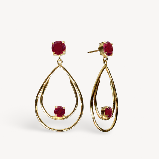 Ruby Quartz Double Drop Earrings