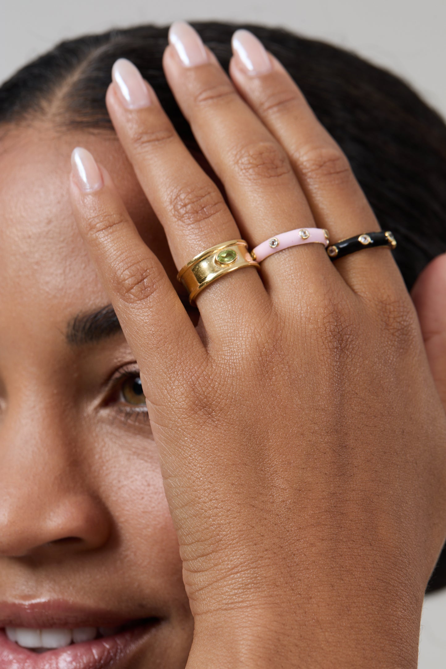 Bubblegum Pink Enamel Stacking Ring with White CZ