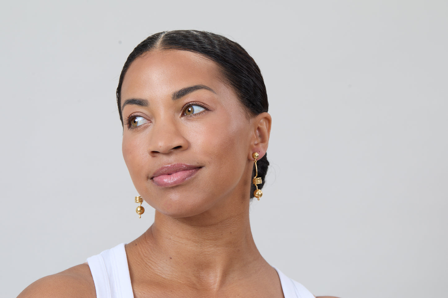 Gold Spiral & Ball Earrings