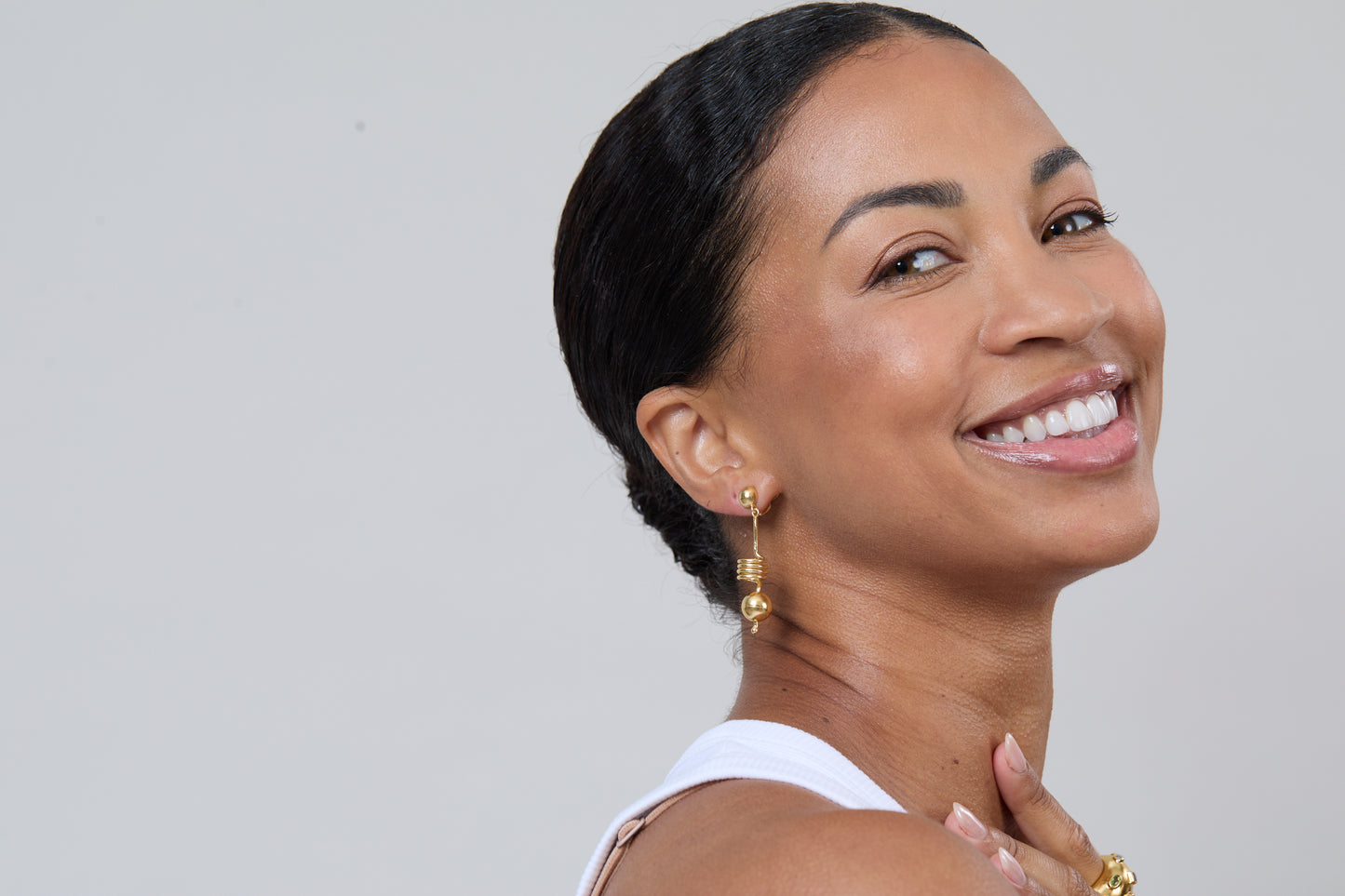 Gold Spiral & Ball Earrings