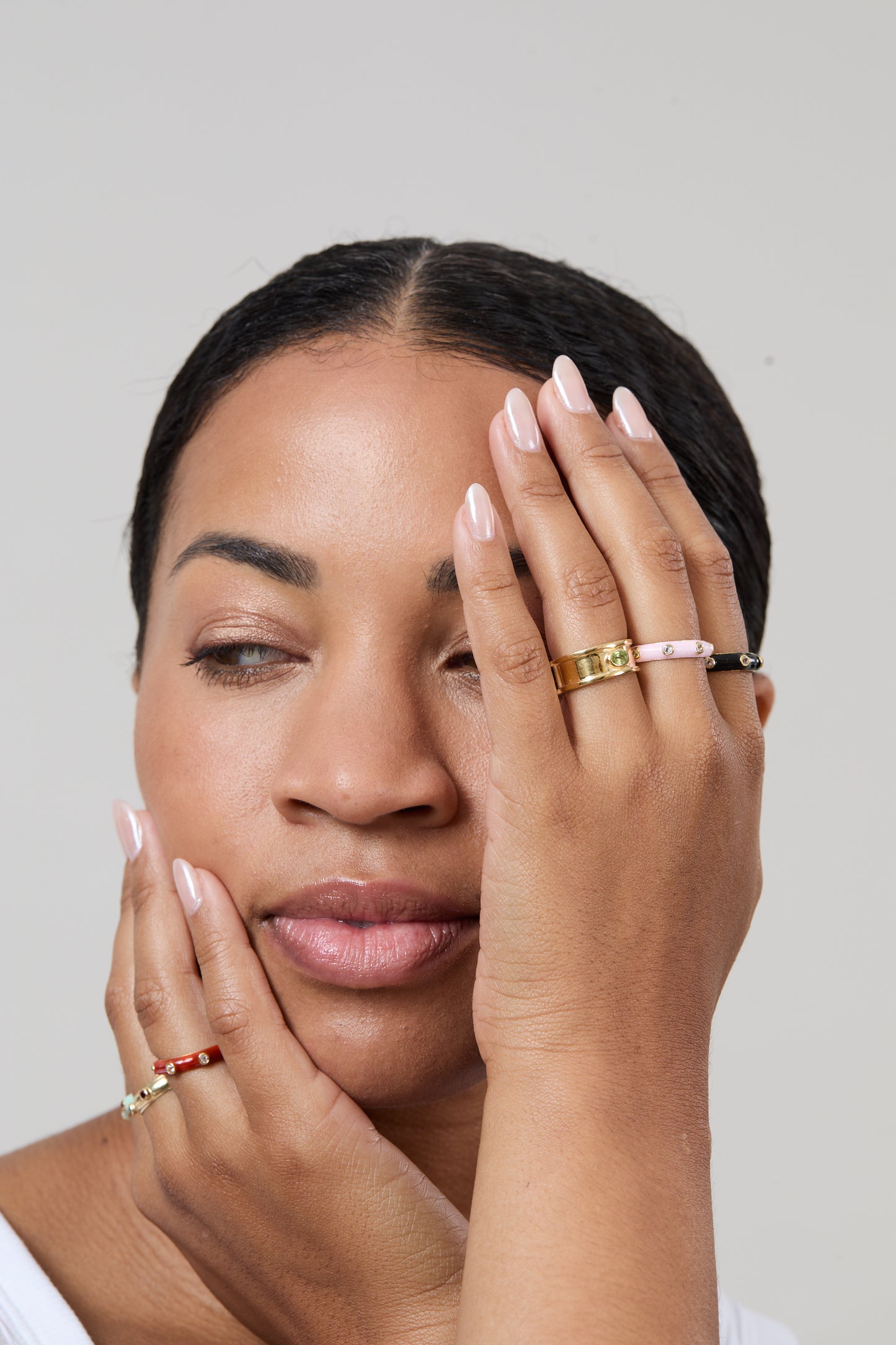 Marshmallow Ivory Enamel Stacking Ring with Red Garnet