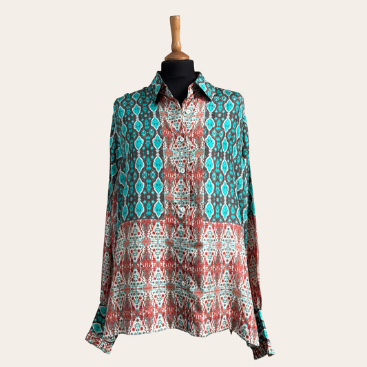 No. 34 The Turquoise Trellis Silk Shirt