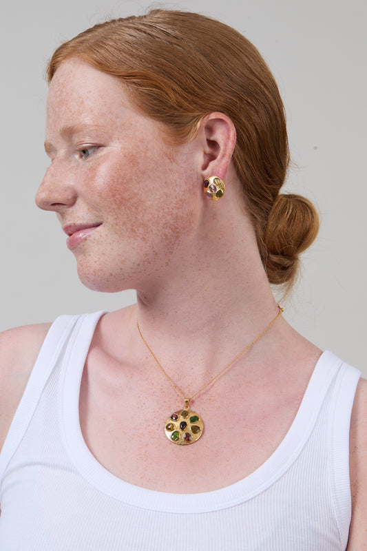 Gem Shields Small Round Earrings