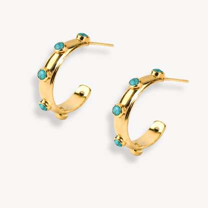 Turquoise Gold Orbit Hoops