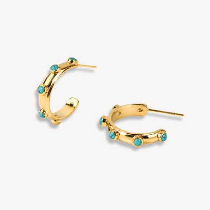 Turquoise Gold Orbit Hoops