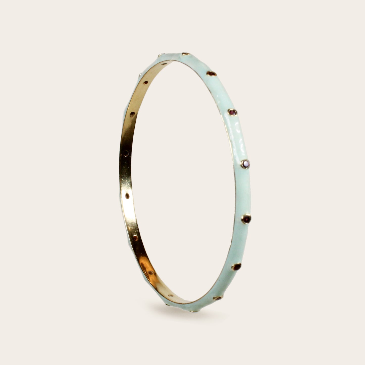 Peppermint Green Enamel Orbit Stacking Bangle with Garnet