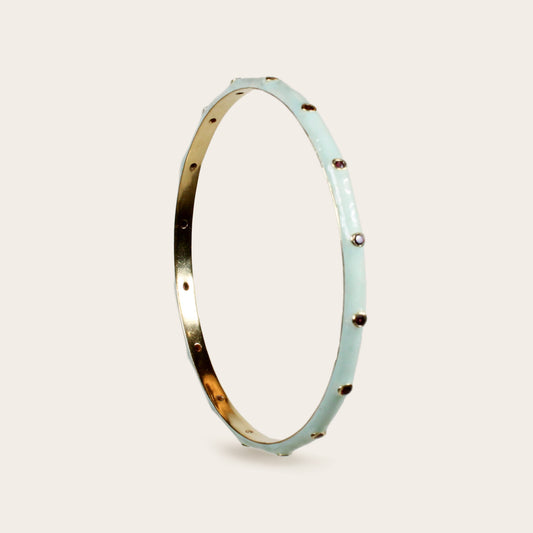 Peppermint Green Enamel Orbit Stacking Bangle with Garnet