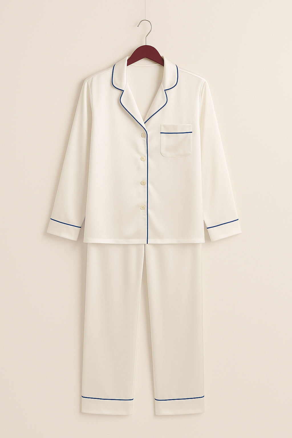 White Pyjamas with Royal Blue Lining