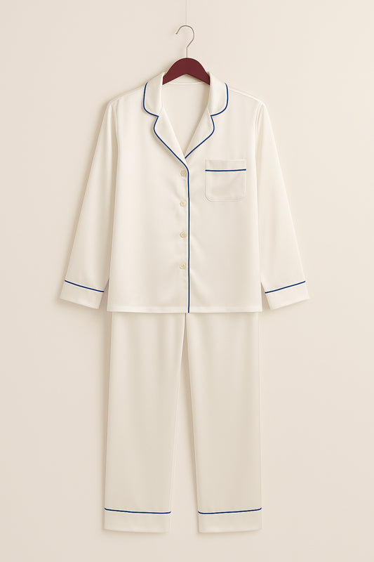 White Pyjamas with Royal Blue Lining