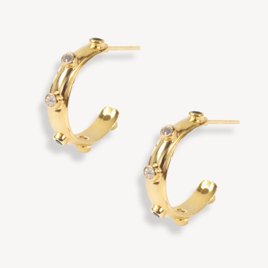 White Topaz Gold Orbit Hoops