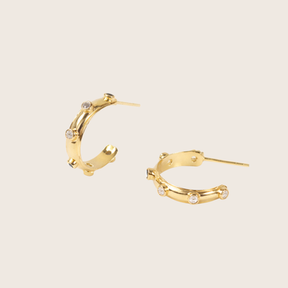 White Zirconia Gold Orbit Hoops