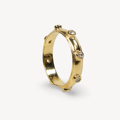 White Topaz Gold Orbit Ring