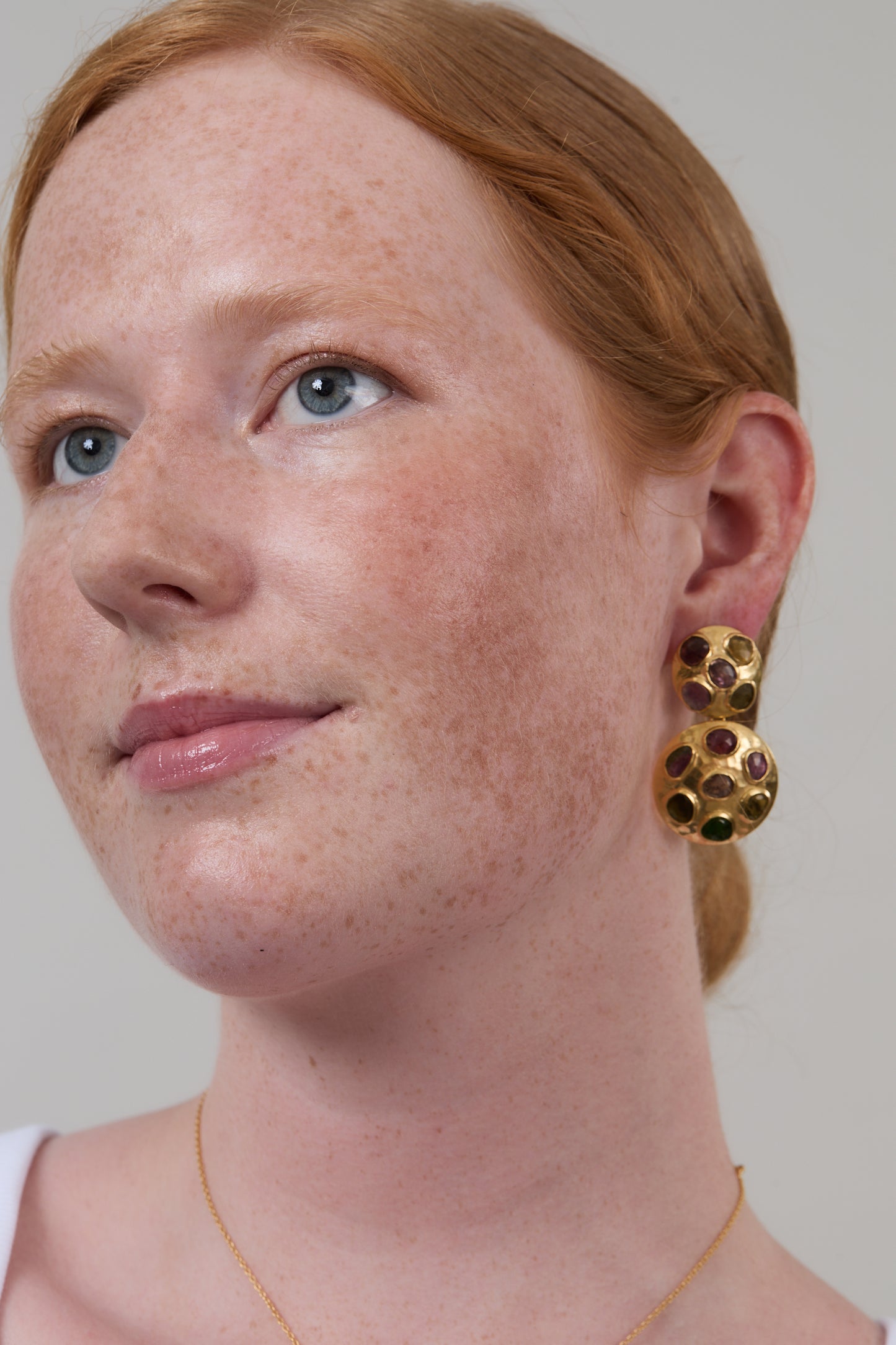 Double Gem Shields Round Earrings