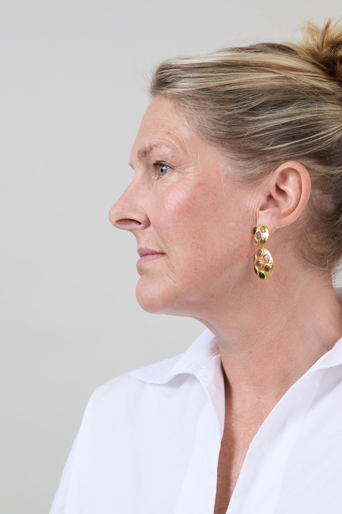 Double Gem Shields Round Earrings